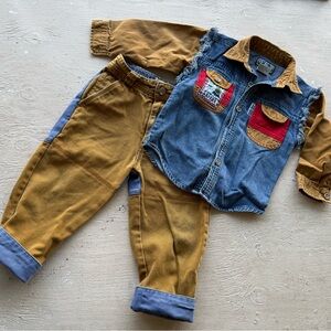 Vtg Kids Denim and Brown Jacket Set